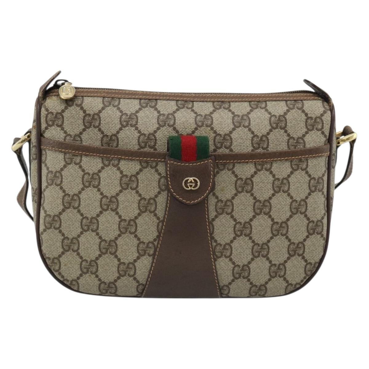 GUCCI GG Supreme Web Sherry Line Bag PVC Beige Gold 001 58 6177 4023 Auth ka4844