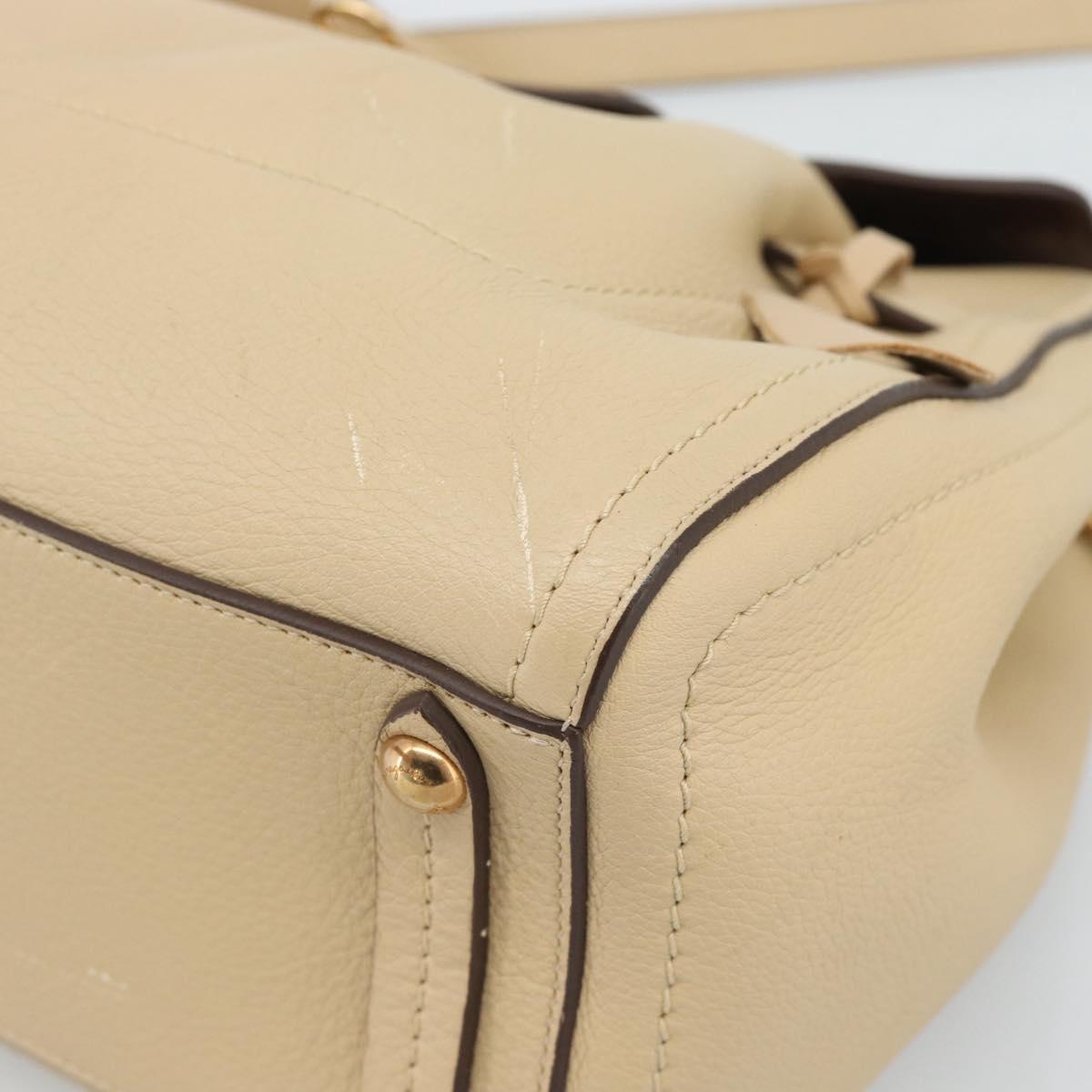 Salvatore Ferragamo Gancini Hand Bag Leather 2way Beige Gold Auth ka4845A