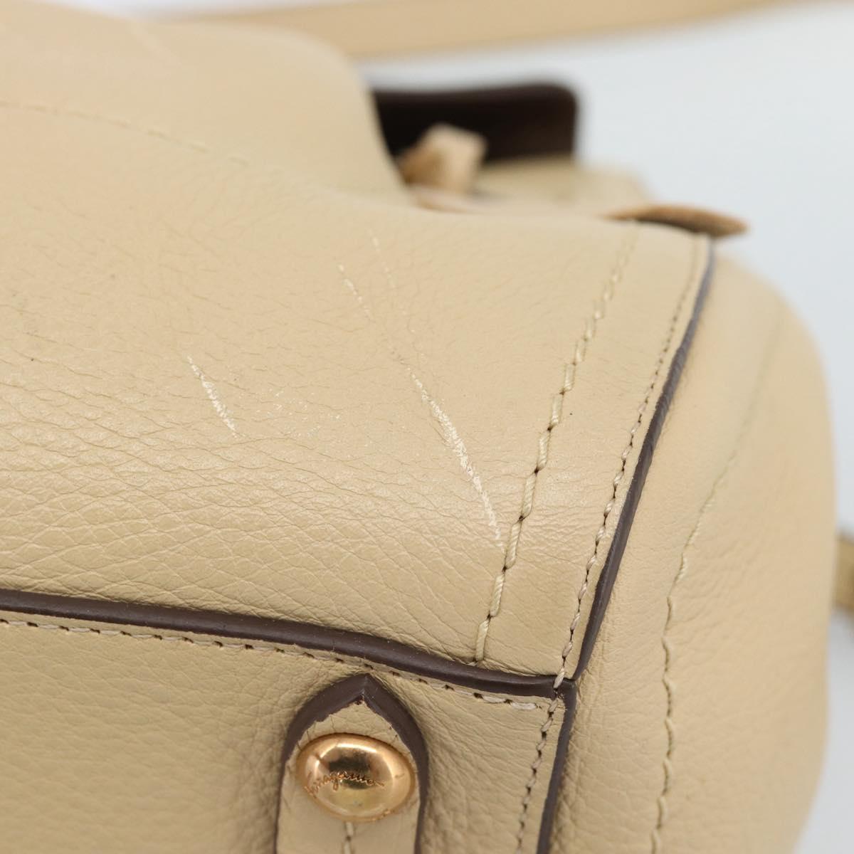 Salvatore Ferragamo Gancini Hand Bag Leather 2way Beige Gold Auth ka4845A