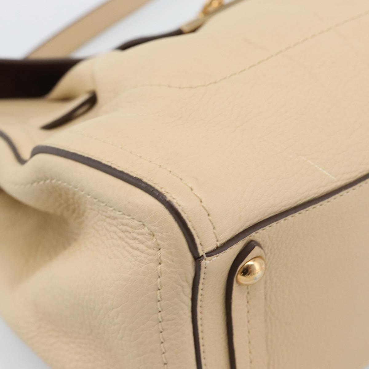 Salvatore Ferragamo Gancini Hand Bag Leather 2way Beige Gold Auth ka4845A
