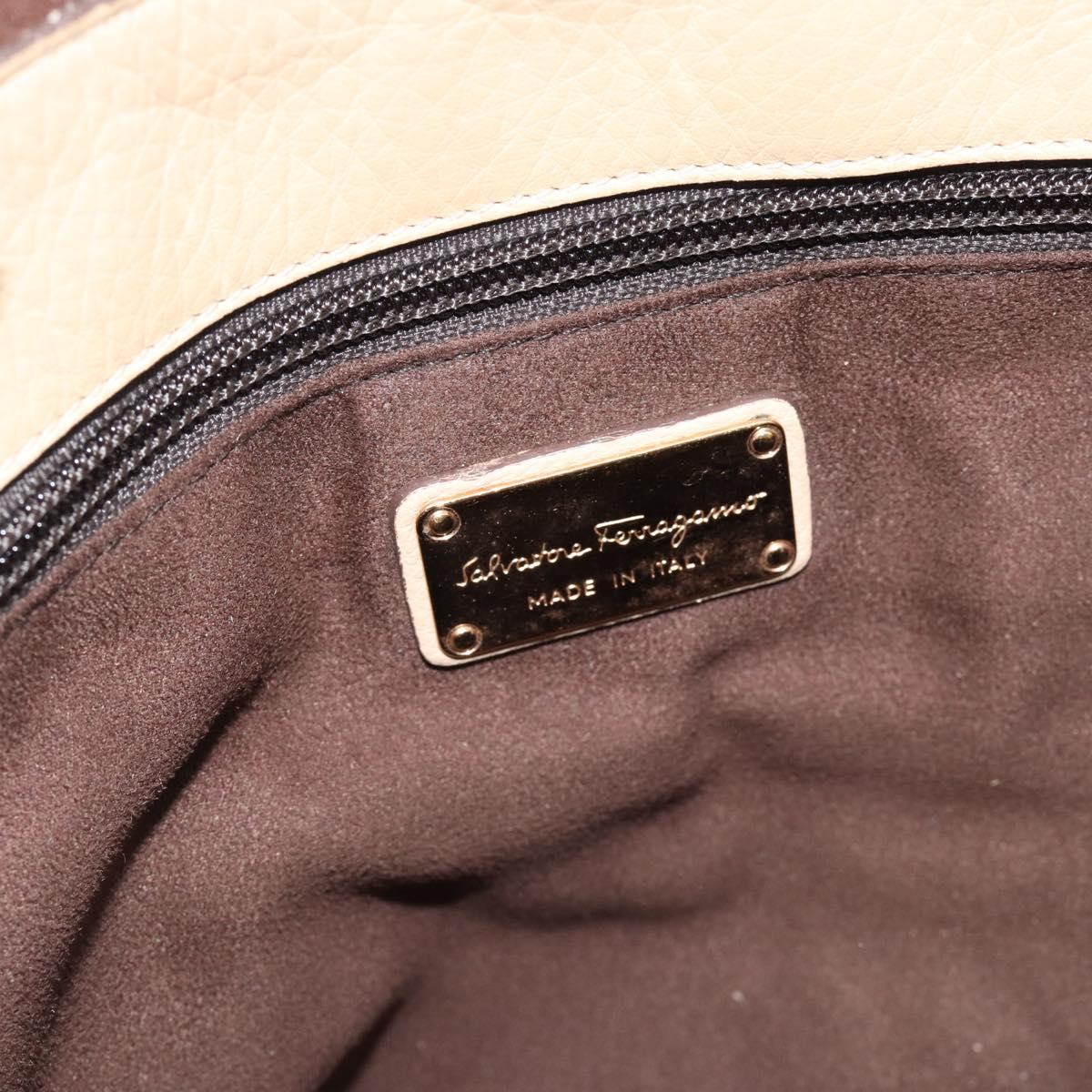 Salvatore Ferragamo Gancini Hand Bag Leather 2way Beige Gold Auth ka4845A