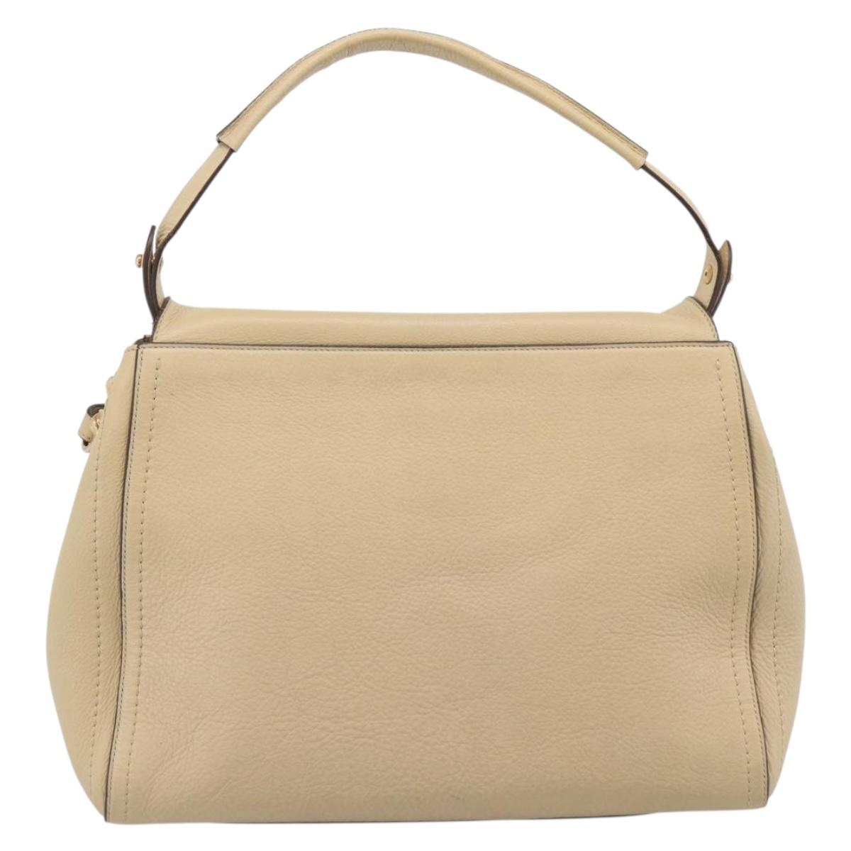 Salvatore Ferragamo Gancini Hand Bag Leather 2way Beige Gold Auth ka4845A