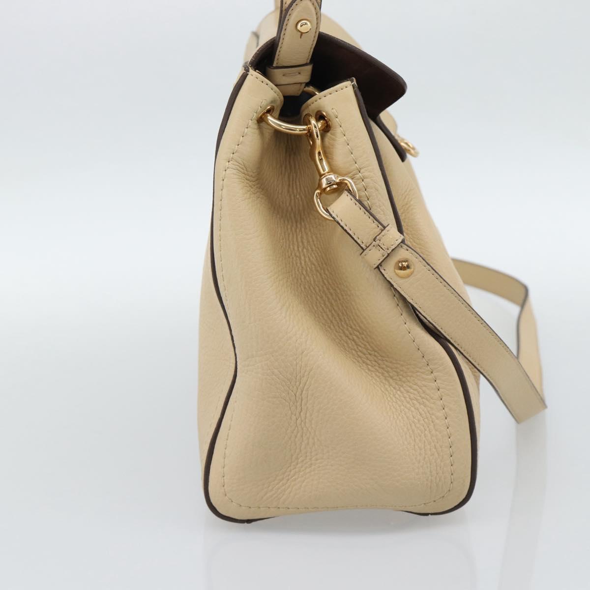 Salvatore Ferragamo Gancini Hand Bag Leather 2way Beige Gold Auth ka4845A
