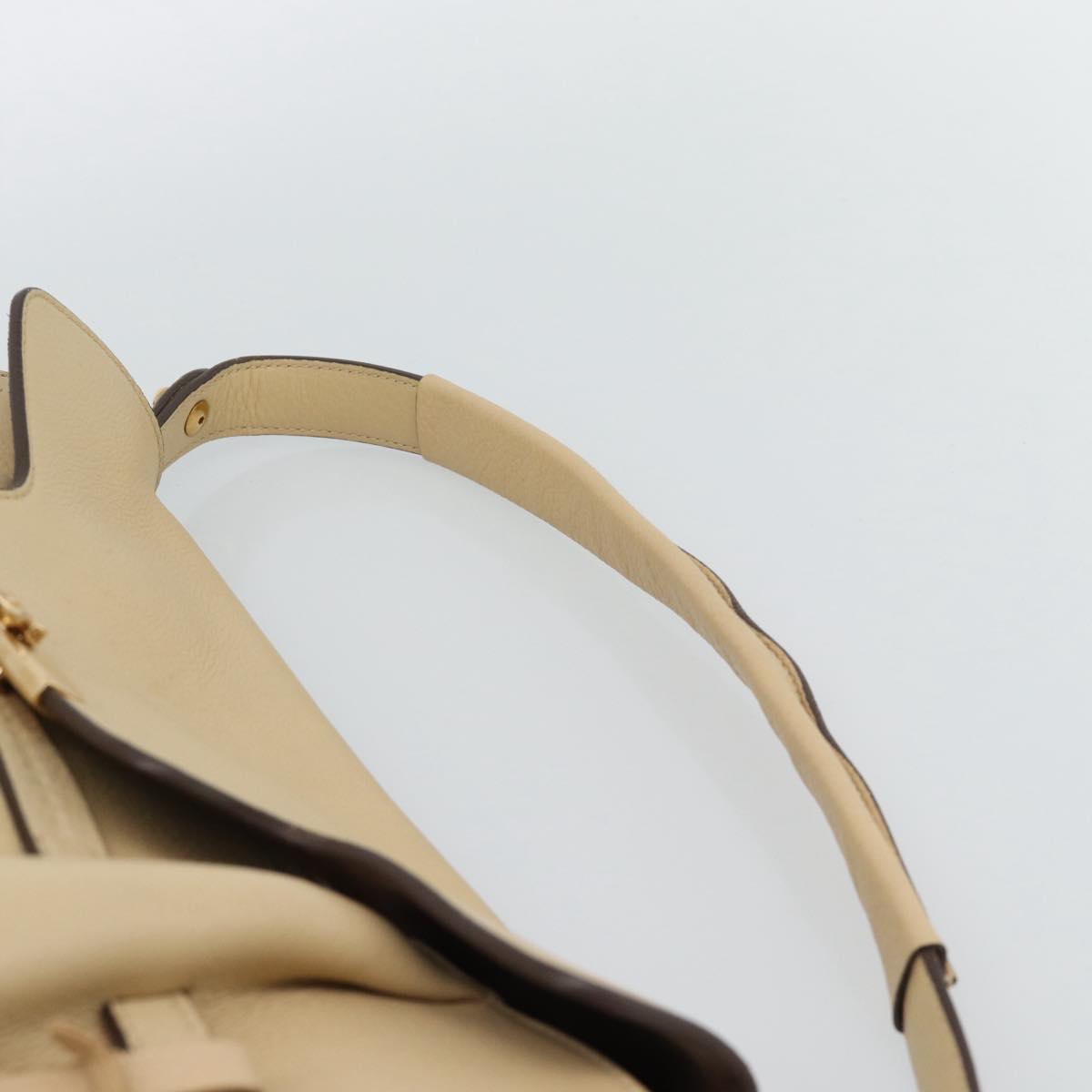 Salvatore Ferragamo Gancini Hand Bag Leather 2way Beige Gold Auth ka4845A