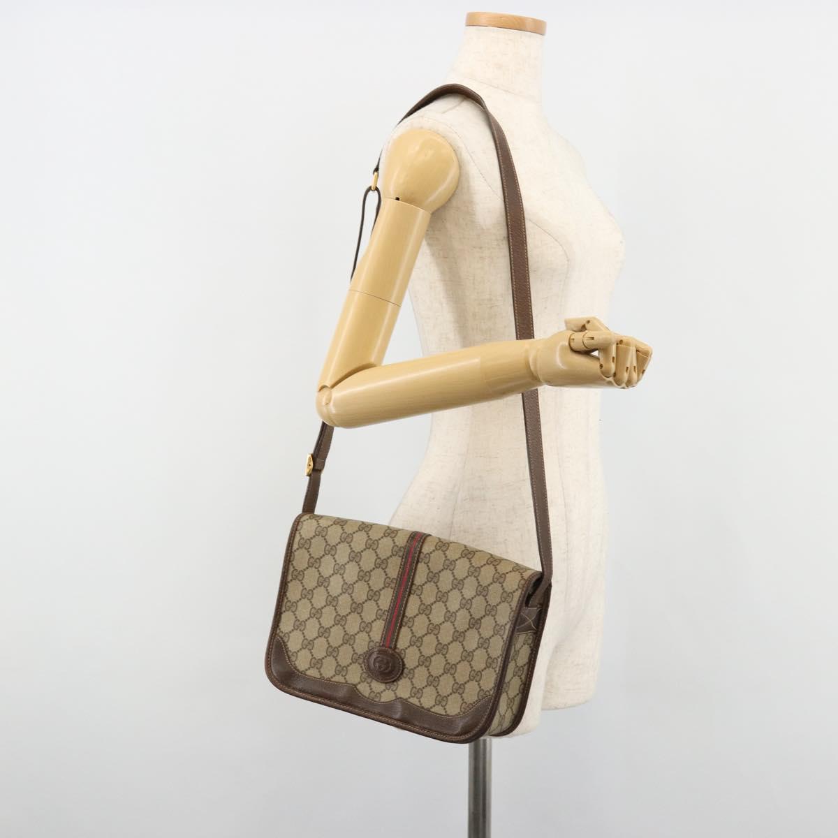 GUCCI GG Supreme Web Sherry Line Bag PVC Beige Gold 001 104 0551 Auth ka4846