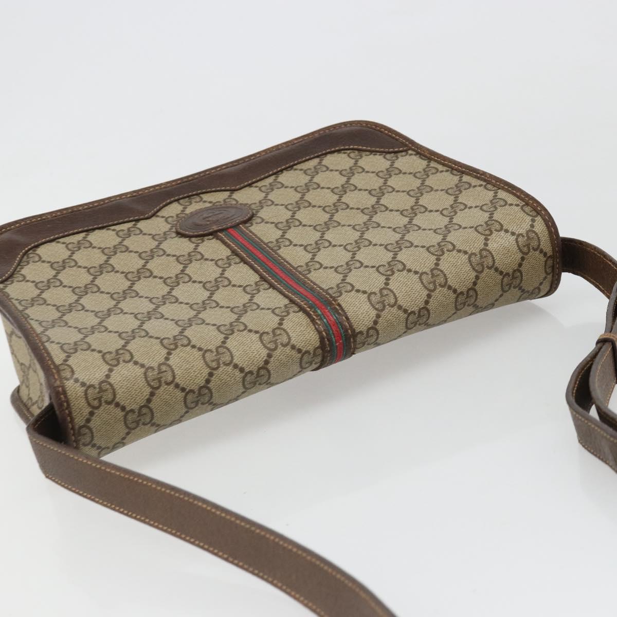 GUCCI GG Supreme Web Sherry Line Bag PVC Beige Gold 001 104 0551 Auth ka4846