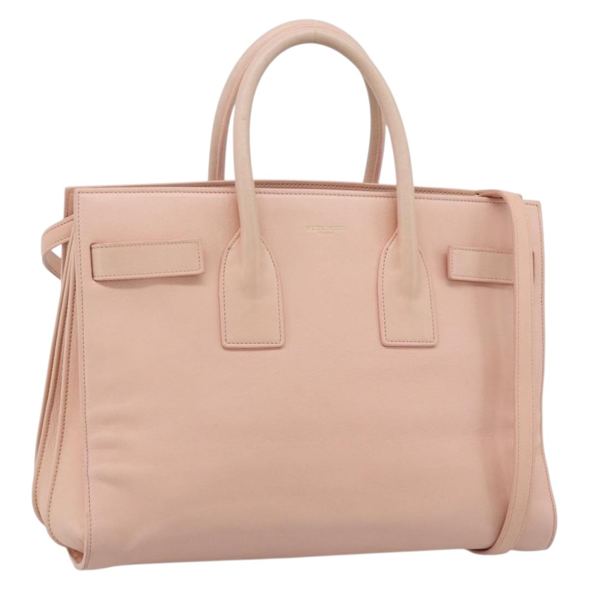 SAINT LAURENT Sac De Jules Hand Bag Leather 2way Pink Gold Auth ka4847V