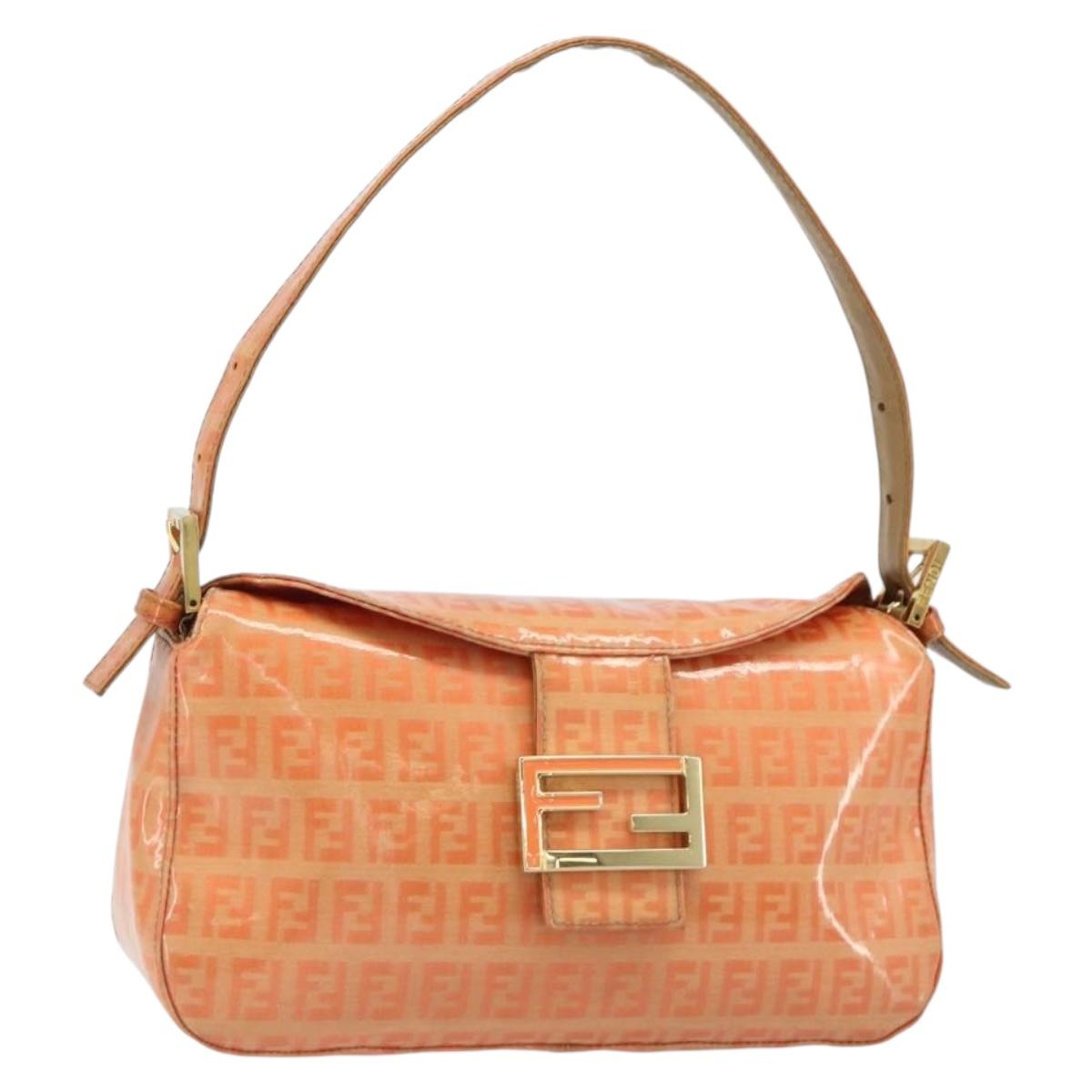 FENDI Zucchino Canvas Mamma Baguette Shoulder Bag Orange Gold Auth ka4849A
