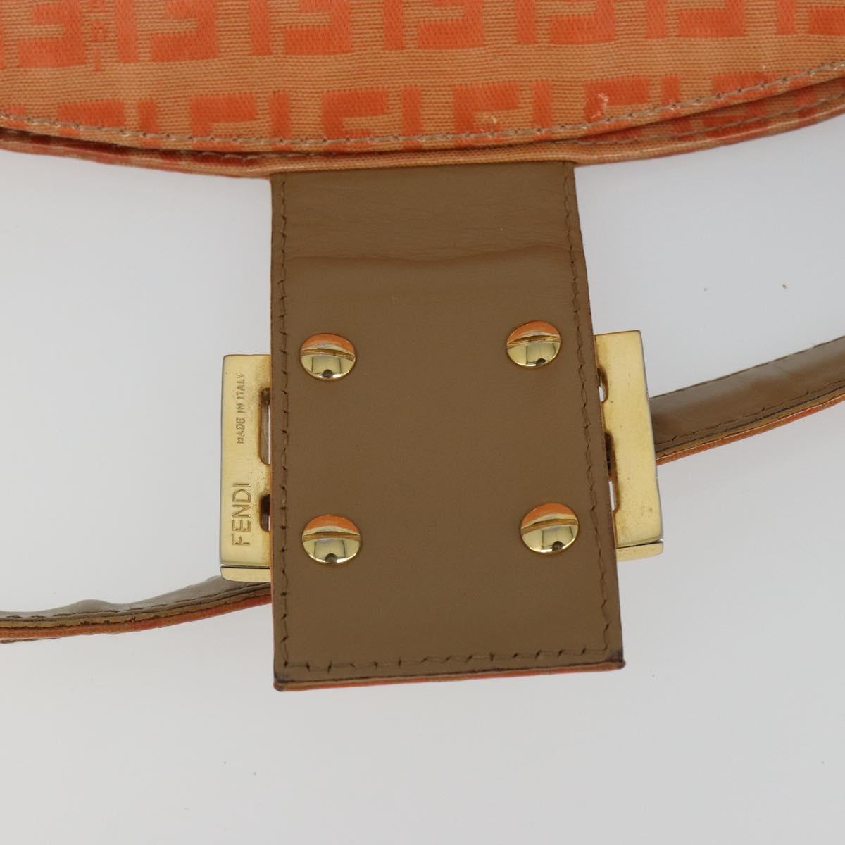 FENDI Zucchino Canvas Mamma Baguette Shoulder Bag Orange Gold Auth ka4849A