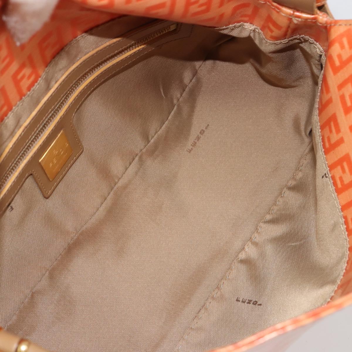 FENDI Zucchino Canvas Mamma Baguette Shoulder Bag Orange Gold Auth ka4849A