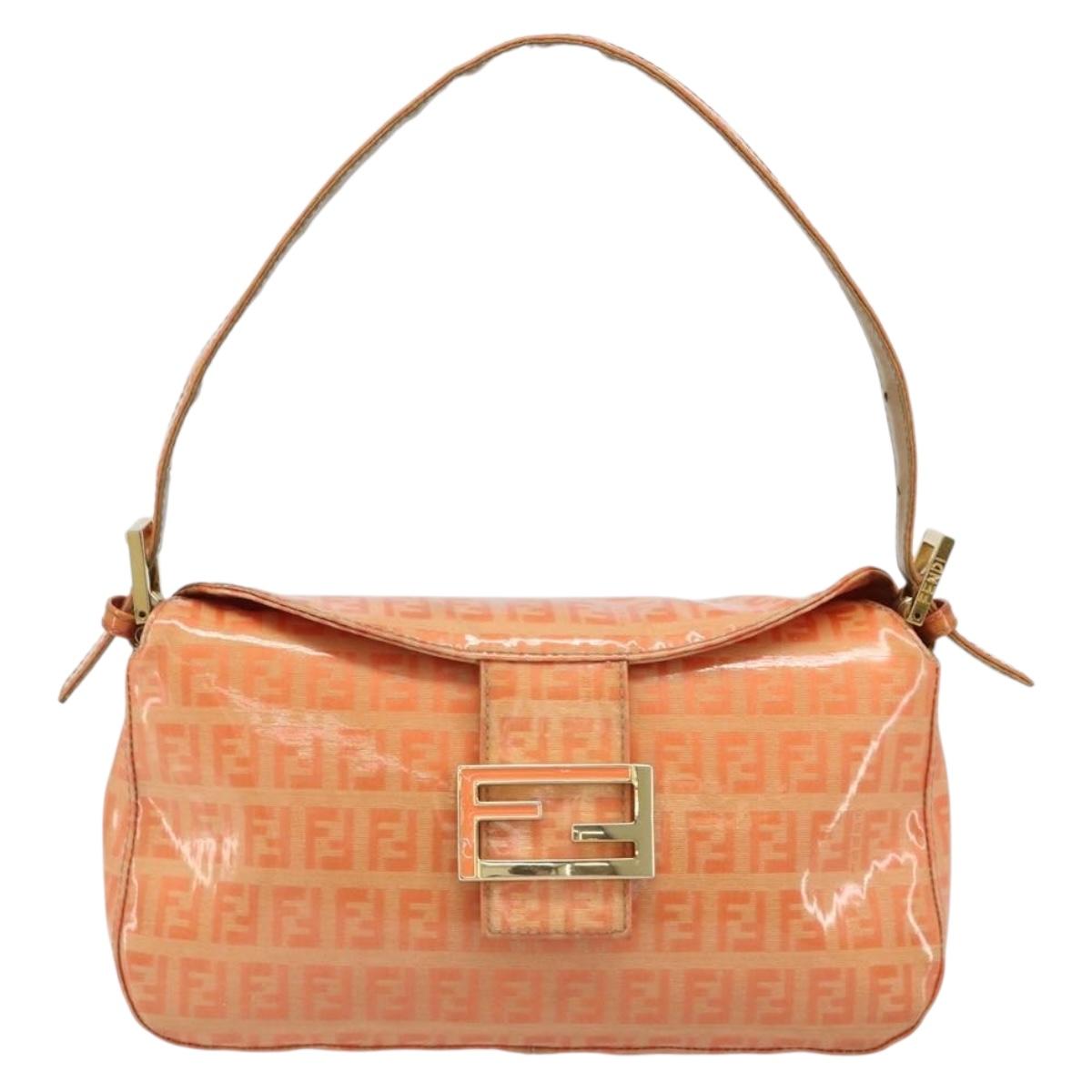 FENDI Zucchino Canvas Mamma Baguette Shoulder Bag Orange Gold Auth ka4849A