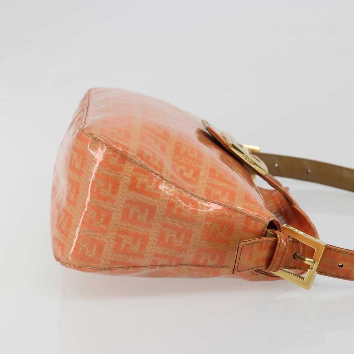 FENDI Zucchino Canvas Mamma Baguette Shoulder Bag Orange Gold Auth ka4849A