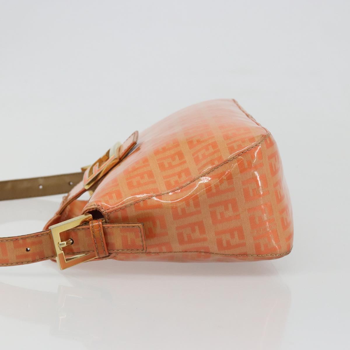 FENDI Zucchino Canvas Mamma Baguette Shoulder Bag Orange Gold Auth ka4849A