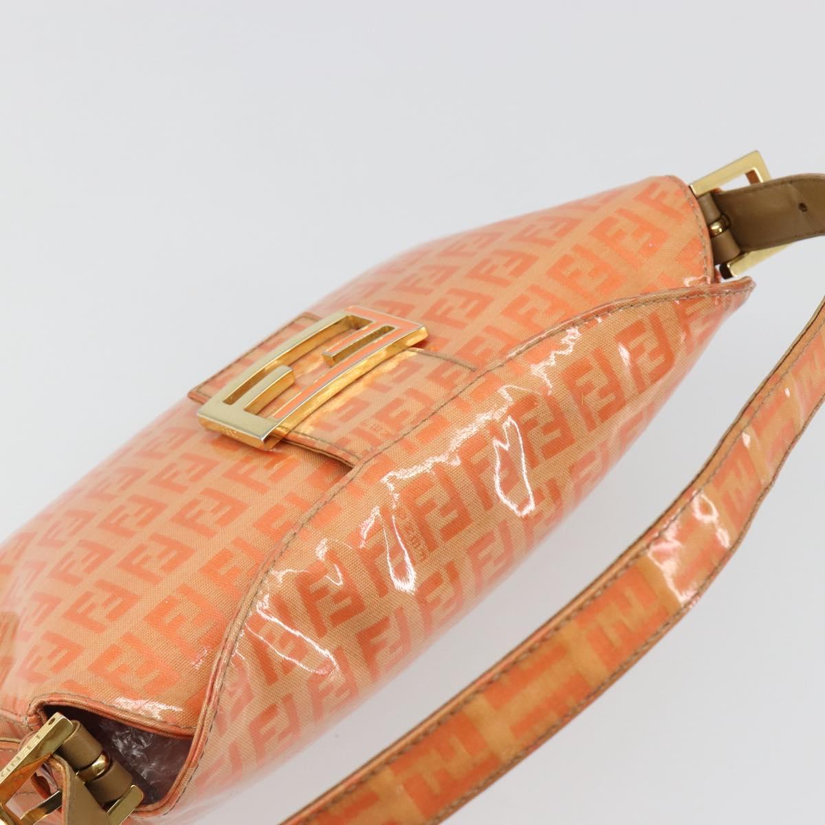 FENDI Zucchino Canvas Mamma Baguette Shoulder Bag Orange Gold Auth ka4849A