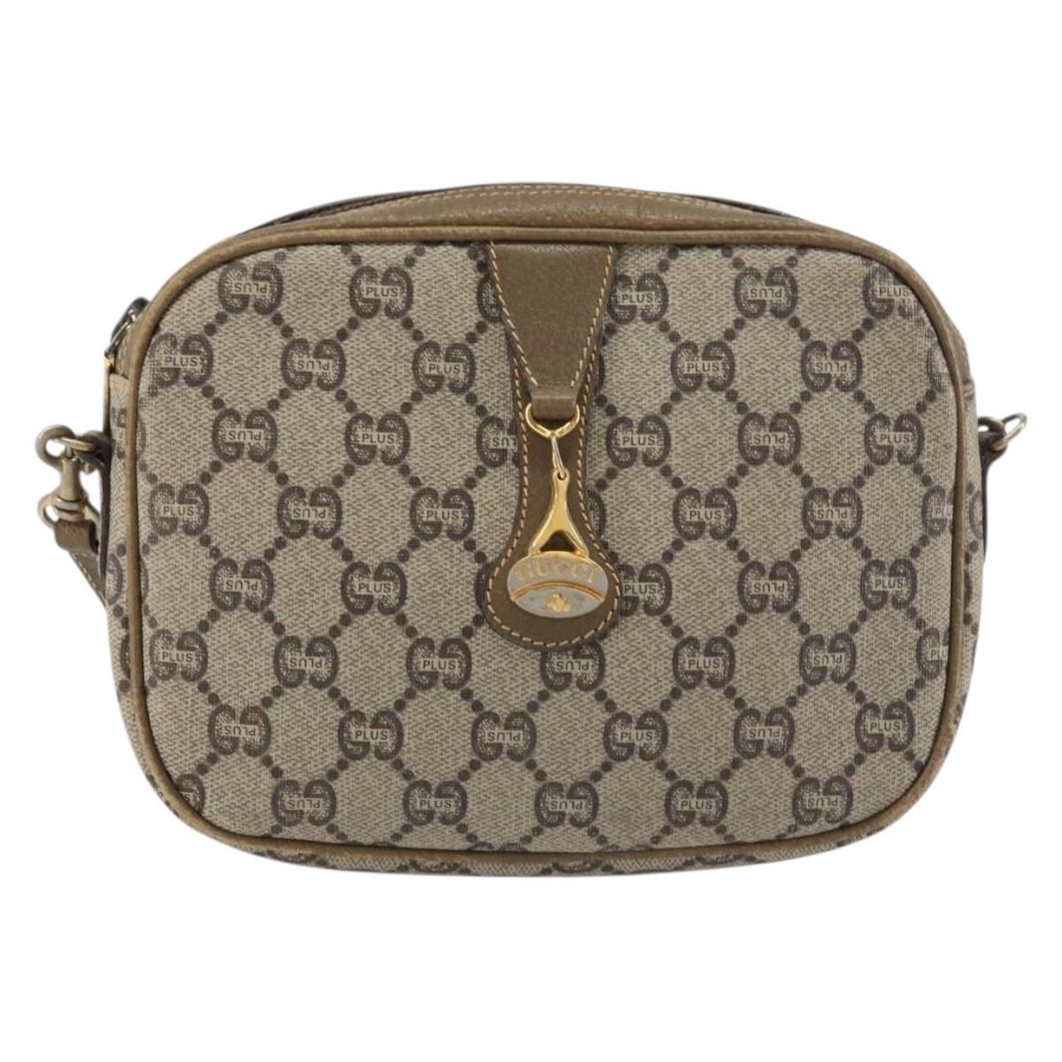 GUCCI GG Plus Supreme Shoulder Bag PVC Beige Gold Auth ka485