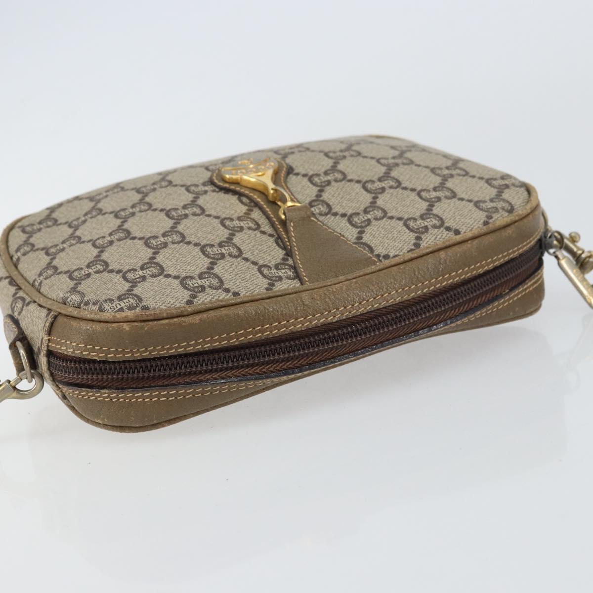 GUCCI GG Plus Supreme Shoulder Bag PVC Beige Gold Auth ka485
