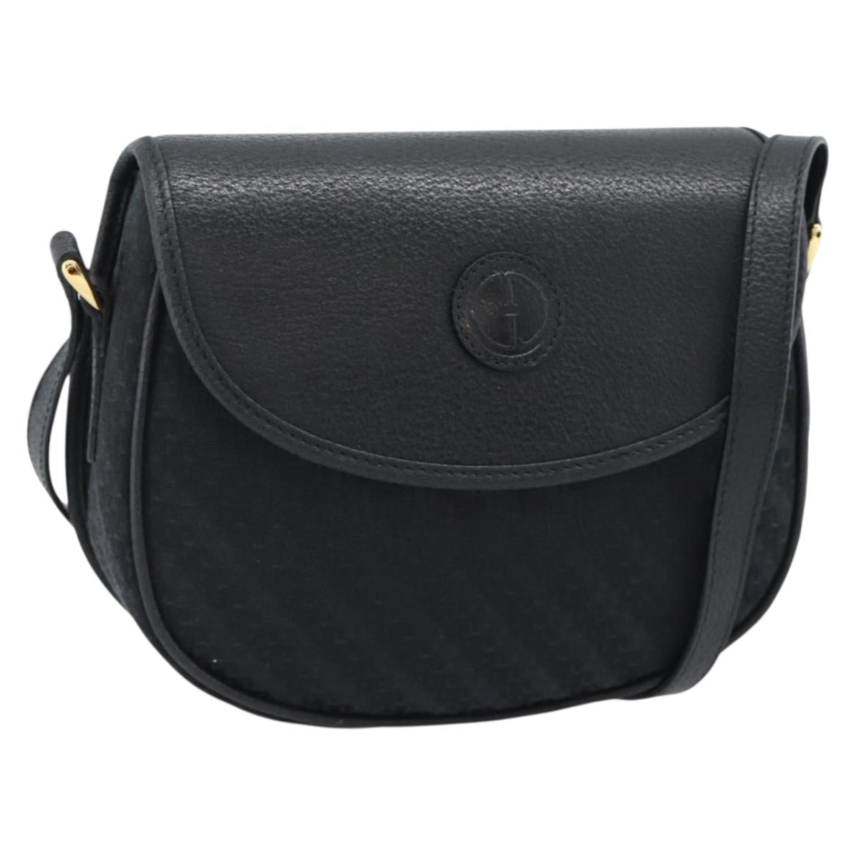 GUCCI Shoulder Bag Canvas Leather Black Gold 007 14 0074 Auth ka4851