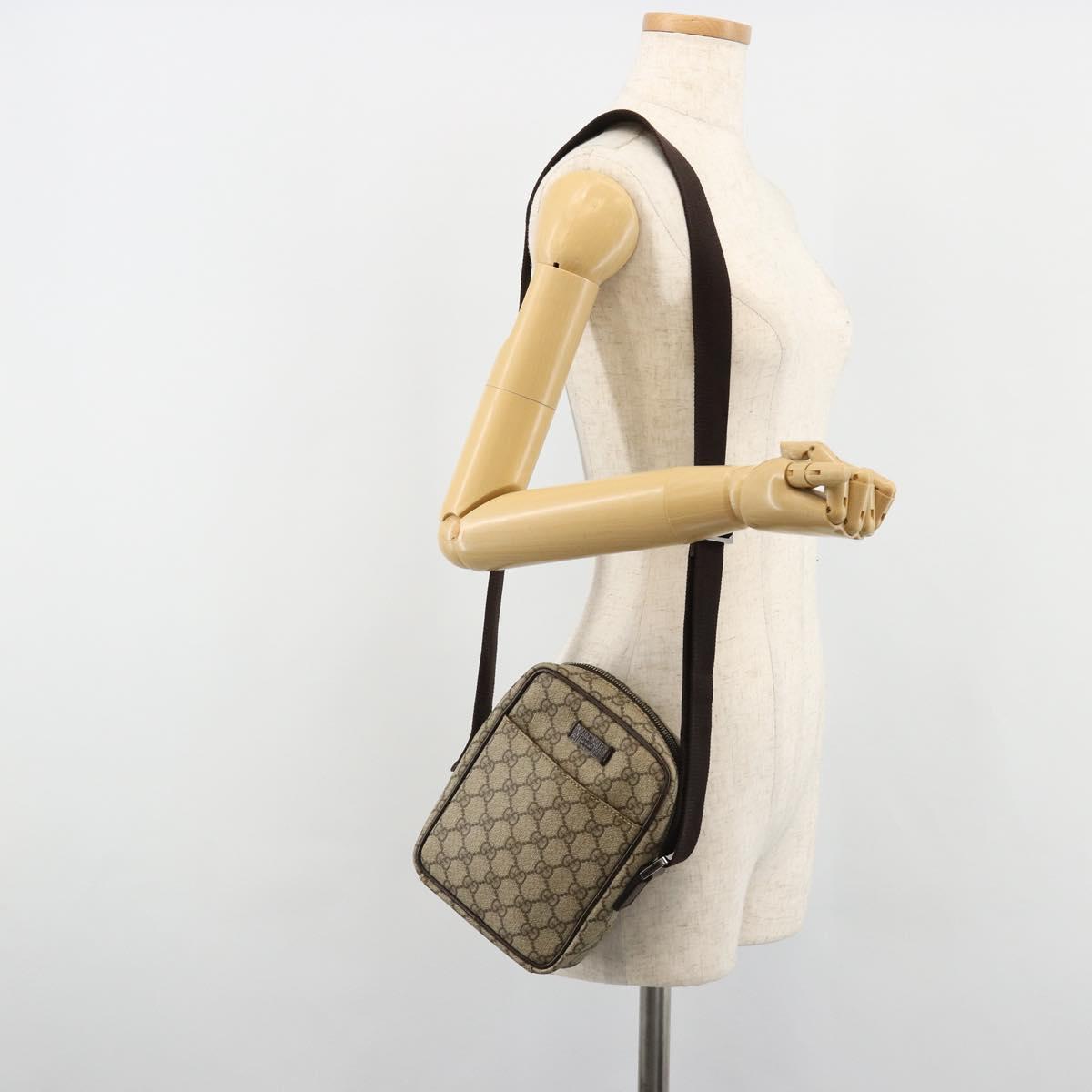 GUCCI GG Supreme Shoulder Bag PVC Beige Silver 12275 Auth ka4852