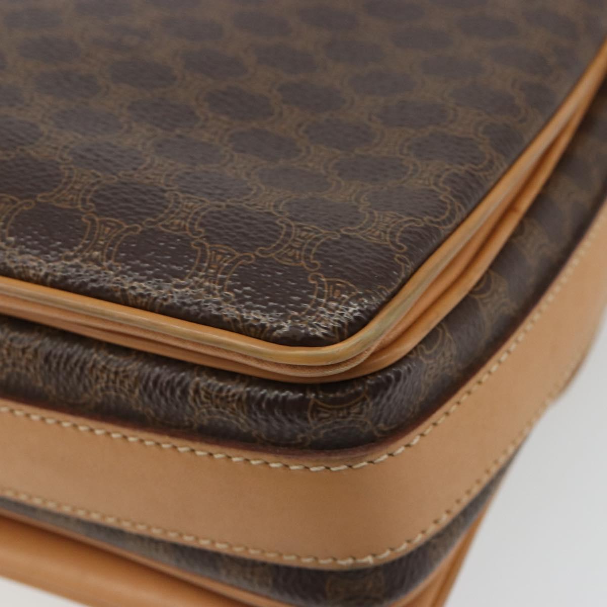 CELINE Macadam Canvas Shoulder Bag PVC Leather Brown Gold Auth ka4853