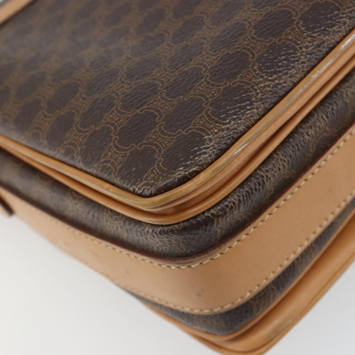 CELINE Macadam Canvas Shoulder Bag PVC Leather Brown Gold Auth ka4853