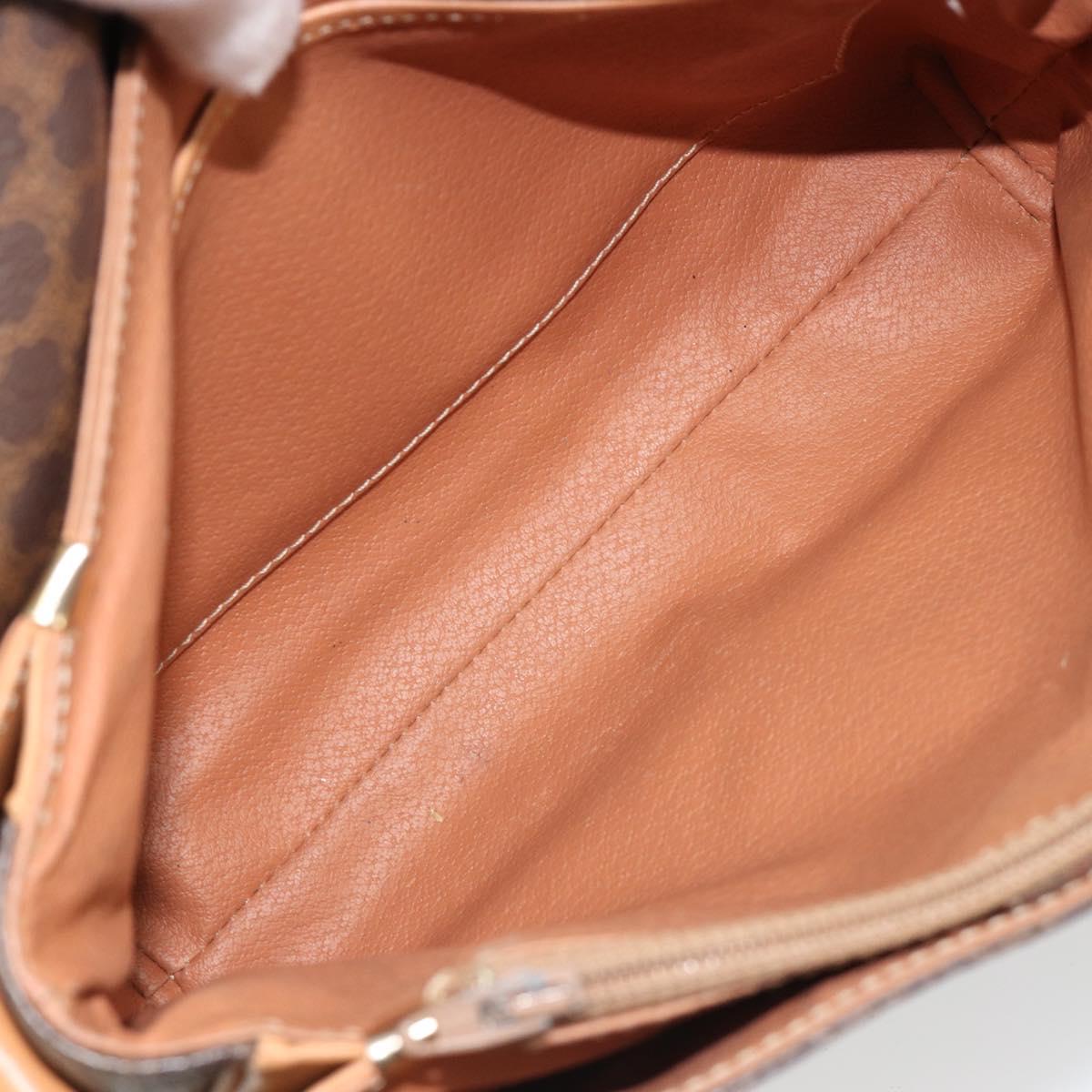 CELINE Macadam Canvas Shoulder Bag PVC Leather Brown Gold Auth ka4853