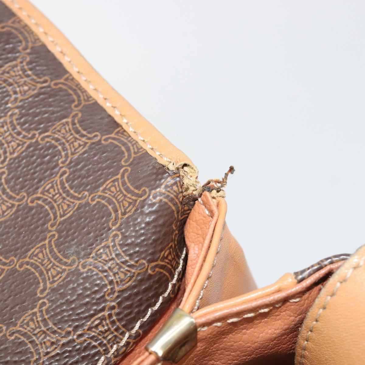 CELINE Macadam Canvas Shoulder Bag PVC Leather Brown Gold Auth ka4853