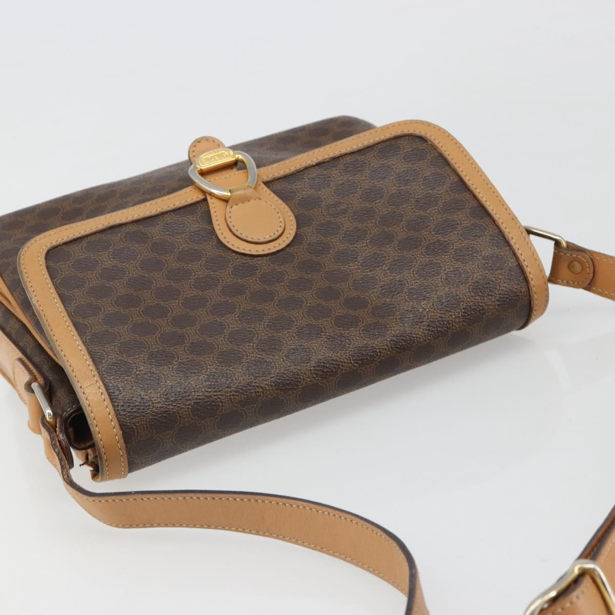 CELINE Macadam Canvas Shoulder Bag PVC Leather Brown Gold Auth ka4853
