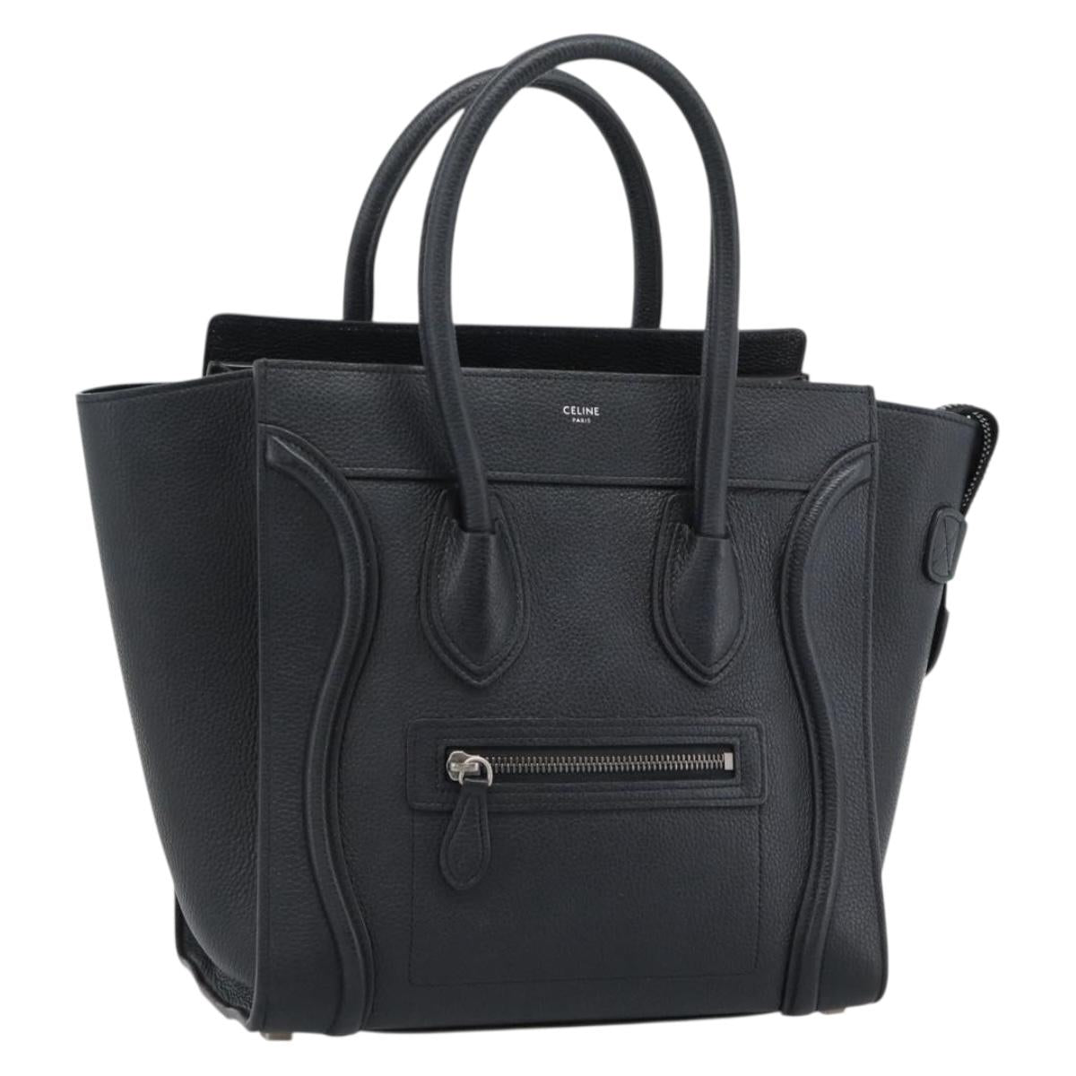 CELINE Luggage Micro Shopper Hand Bag Leather Black Silver Auth ka4855SAM