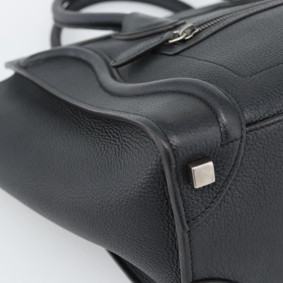 CELINE Luggage Micro Shopper Hand Bag Leather Black Silver Auth ka4855SAM