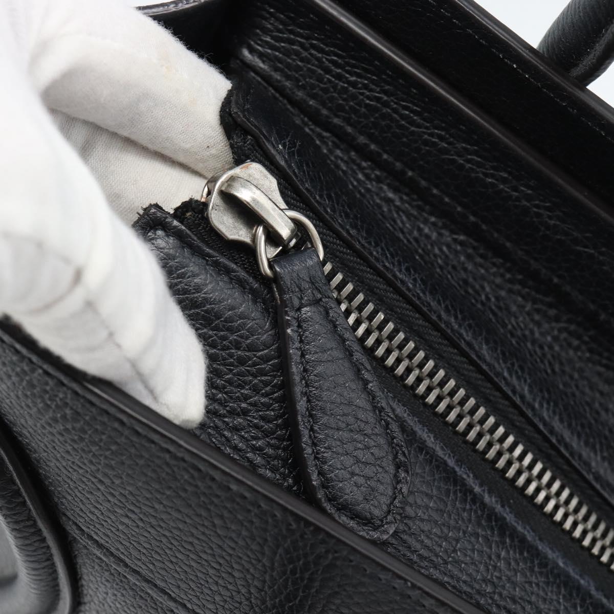 CELINE Luggage Micro Shopper Hand Bag Leather Black Silver Auth ka4855SAM
