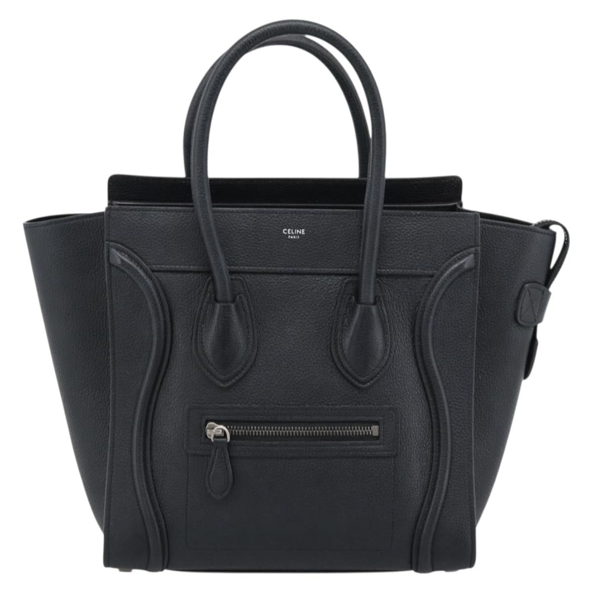 CELINE Luggage Micro Shopper Hand Bag Leather Black Silver Auth ka4855SAM