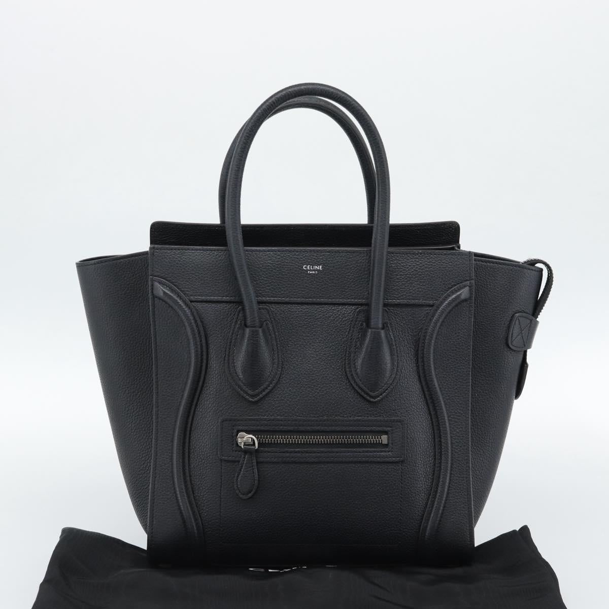 CELINE Luggage Micro Shopper Hand Bag Leather Black Silver Auth ka4855SAM