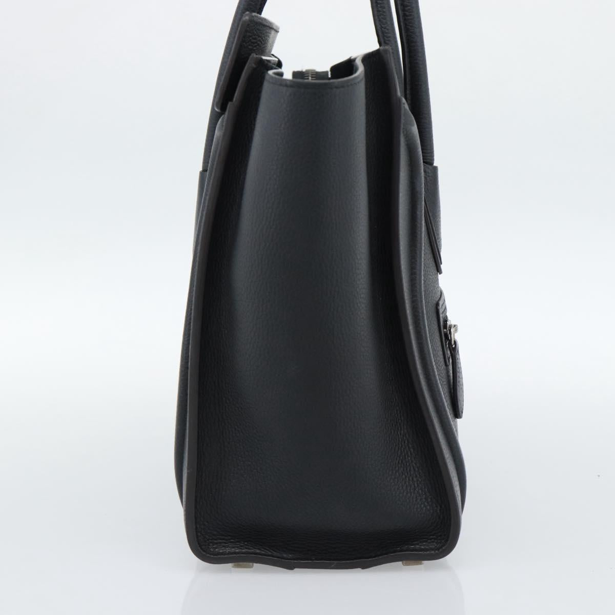 CELINE Luggage Micro Shopper Hand Bag Leather Black Silver Auth ka4855SAM