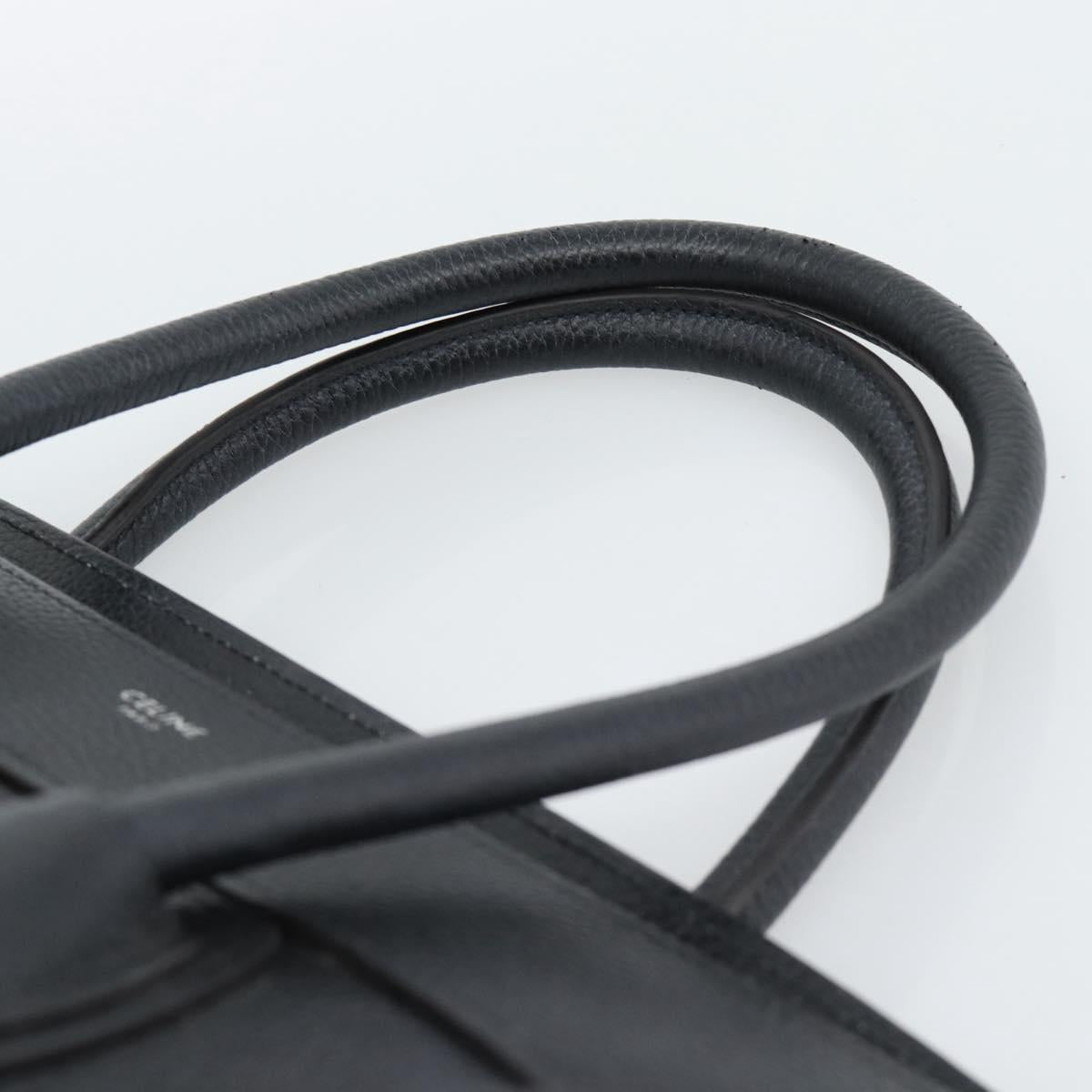 CELINE Luggage Micro Shopper Hand Bag Leather Black Silver Auth ka4855SAM
