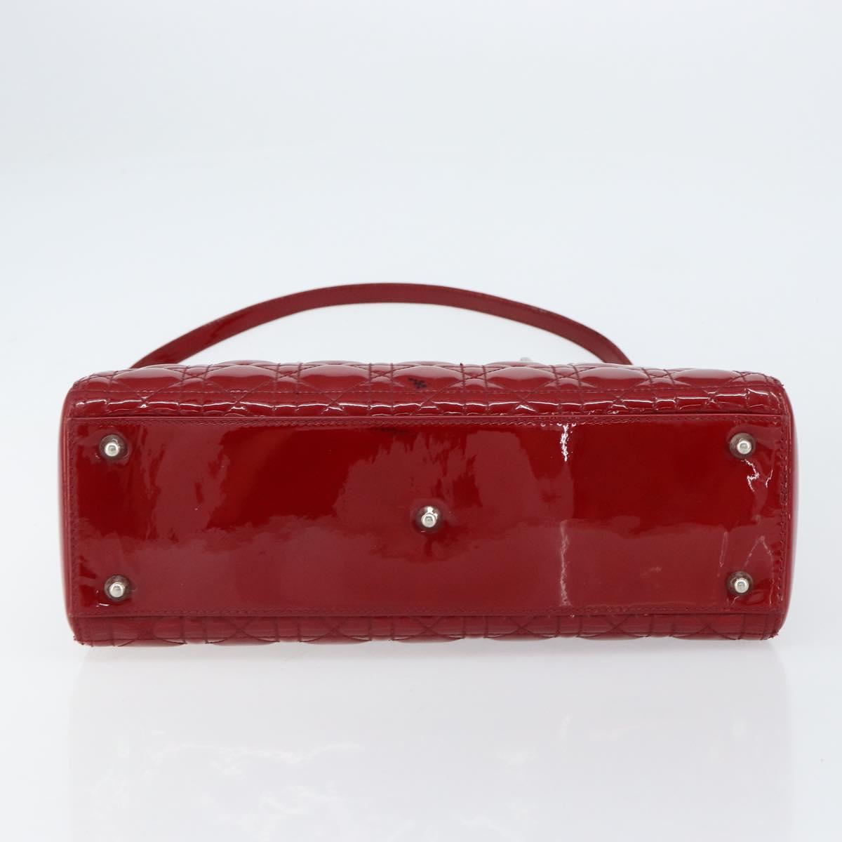 Christian Dior Lady Dior Canage Hand Bag Enamel 2way Red Silver Auth ka486