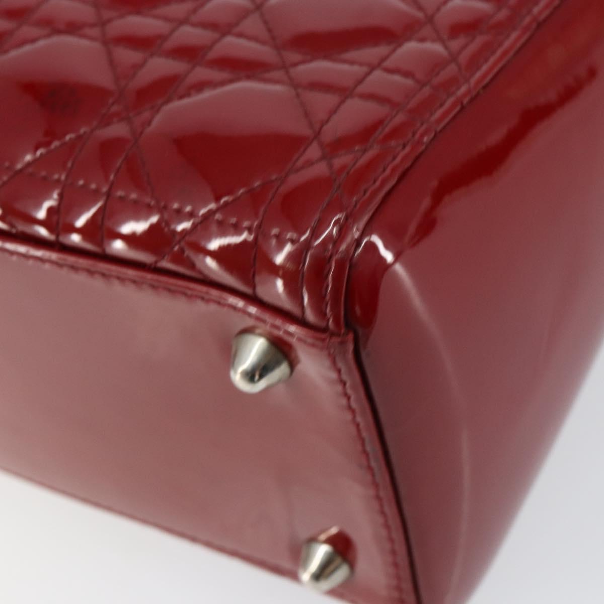 Christian Dior Lady Dior Canage Hand Bag Enamel 2way Red Silver Auth ka486