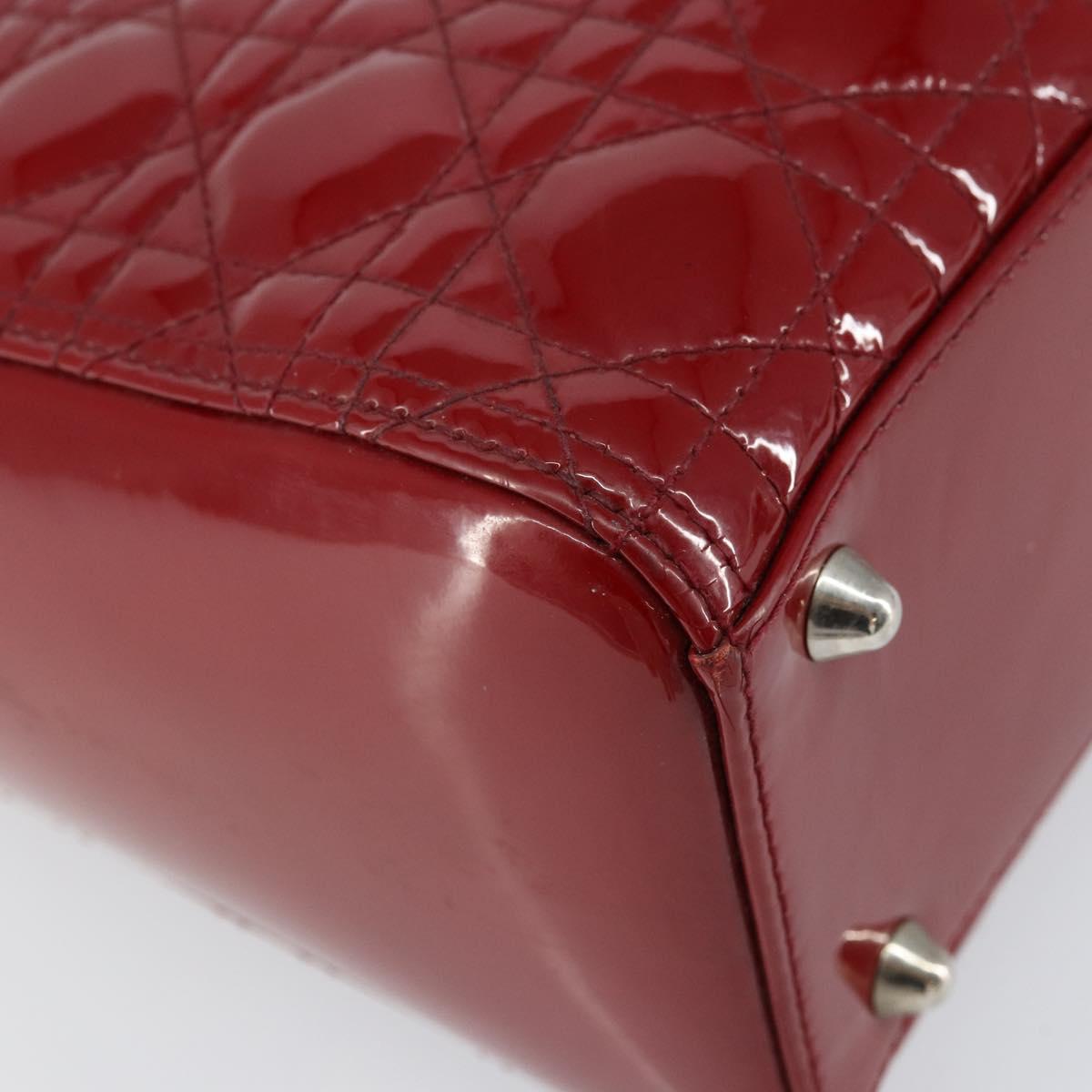 Christian Dior Lady Dior Canage Hand Bag Enamel 2way Red Silver Auth ka486
