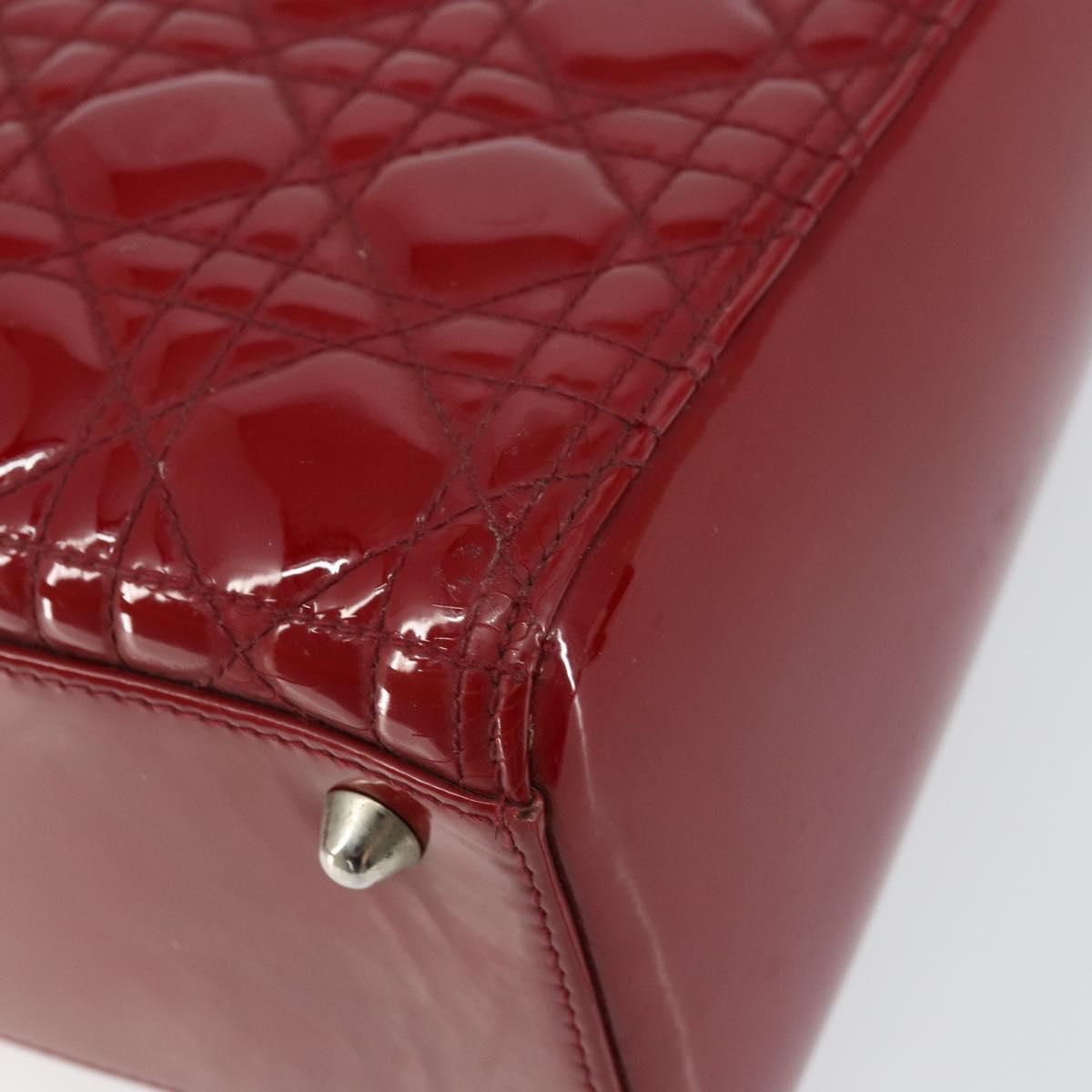 Christian Dior Lady Dior Canage Hand Bag Enamel 2way Red Silver Auth ka486