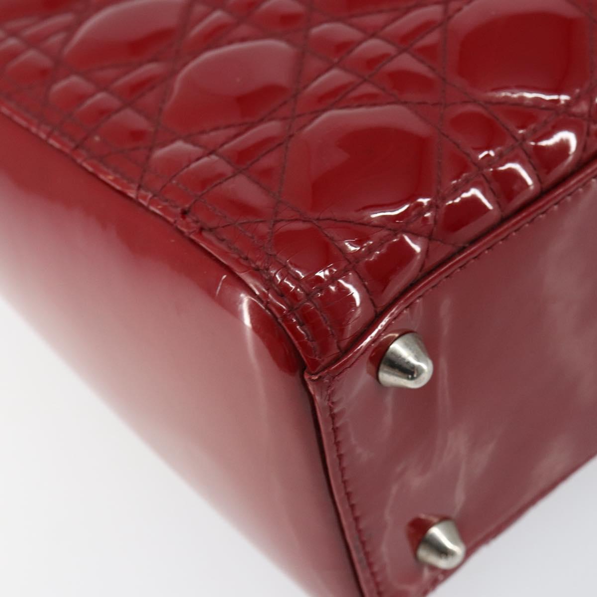 Christian Dior Lady Dior Canage Hand Bag Enamel 2way Red Silver Auth ka486