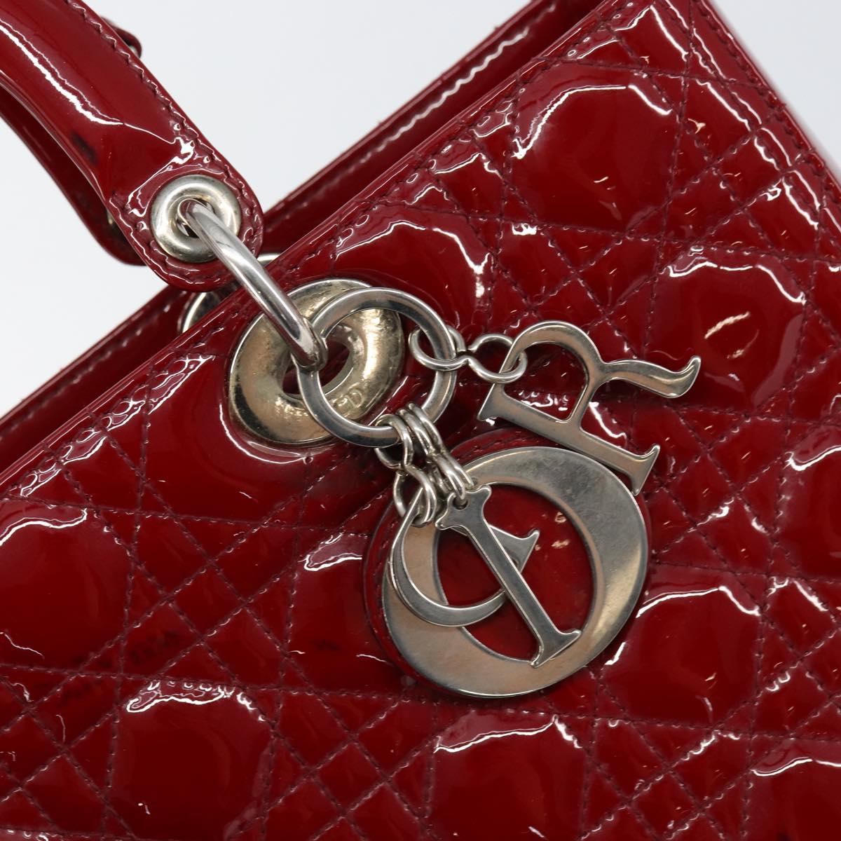 Christian Dior Lady Dior Canage Hand Bag Enamel 2way Red Silver Auth ka486