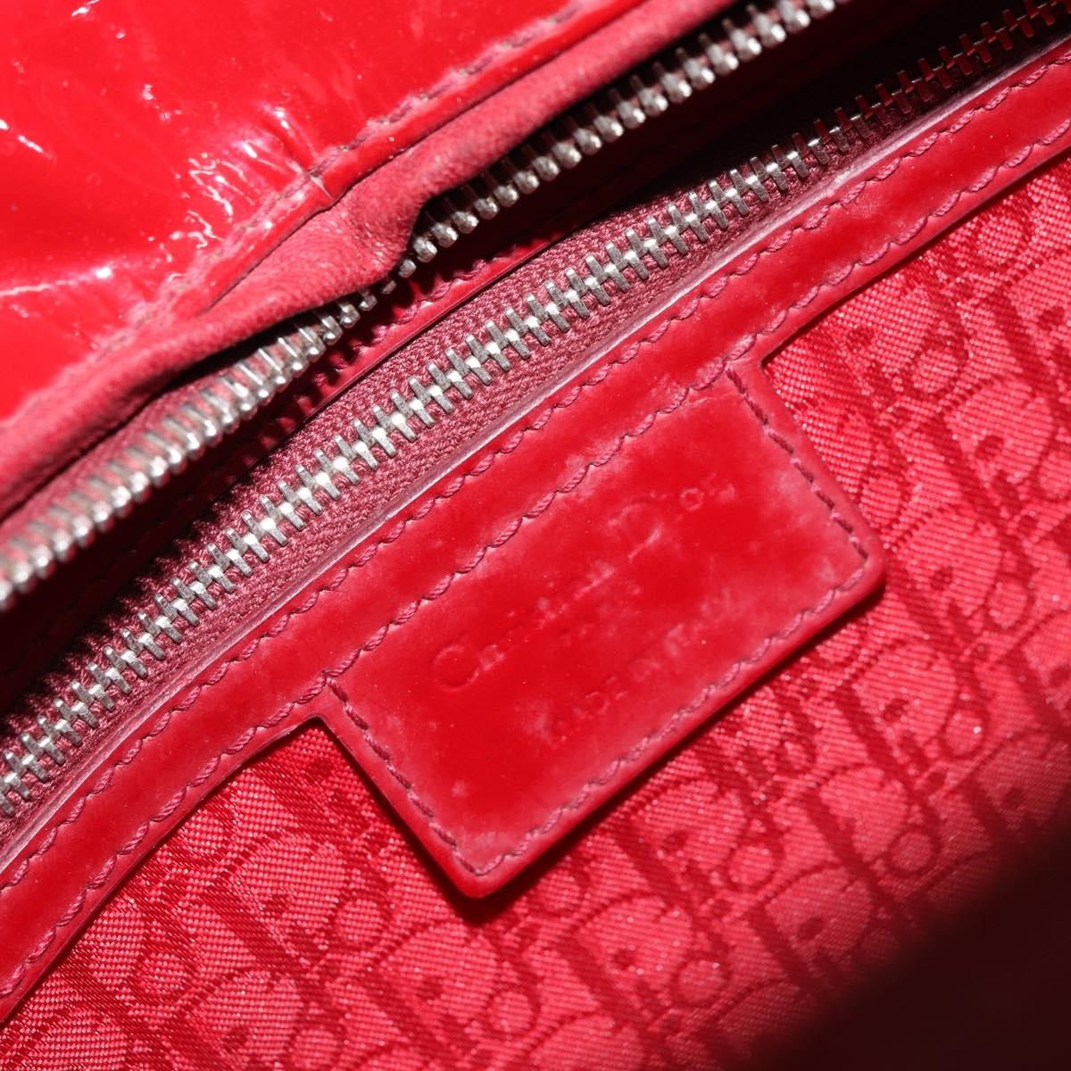 Christian Dior Lady Dior Canage Hand Bag Enamel 2way Red Silver Auth ka486