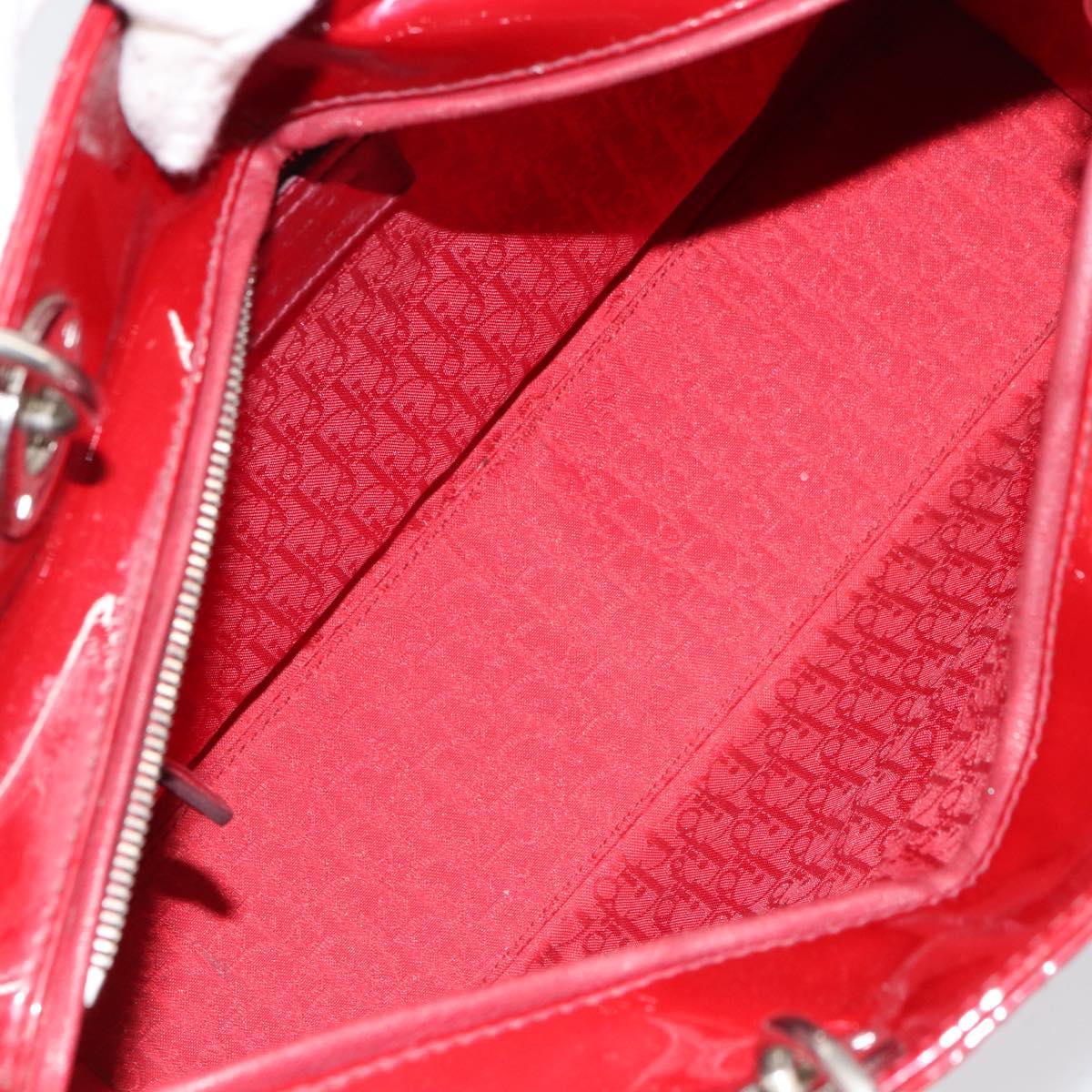 Christian Dior Lady Dior Canage Hand Bag Enamel 2way Red Silver Auth ka486