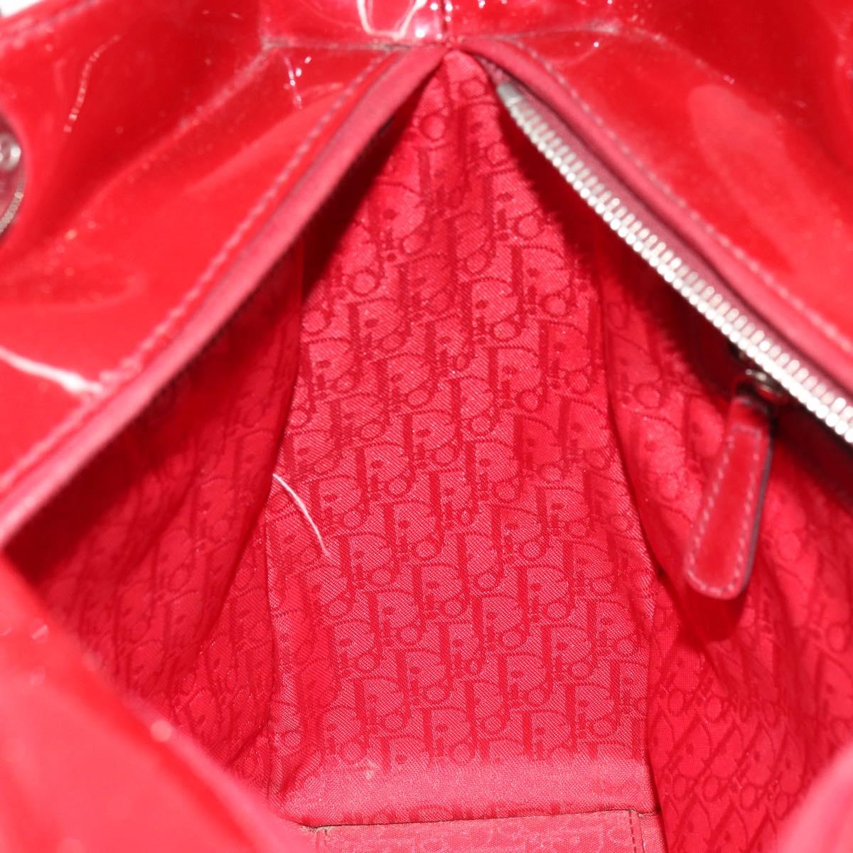 Christian Dior Lady Dior Canage Hand Bag Enamel 2way Red Silver Auth ka486