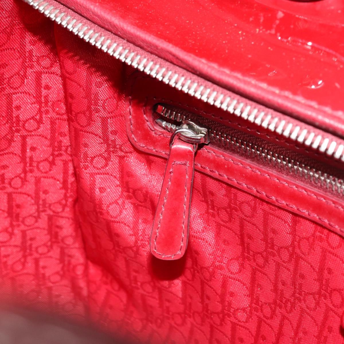Christian Dior Lady Dior Canage Hand Bag Enamel 2way Red Silver Auth ka486
