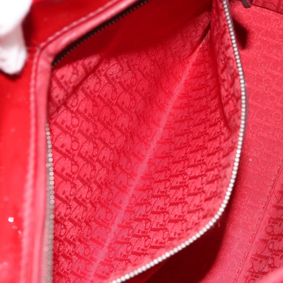 Christian Dior Lady Dior Canage Hand Bag Enamel 2way Red Silver Auth ka486