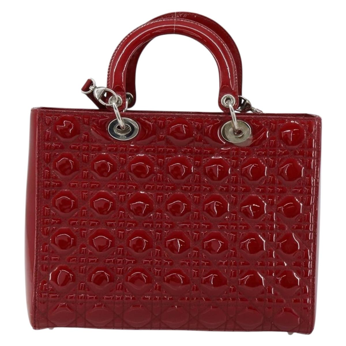 Christian Dior Lady Dior Canage Hand Bag Enamel 2way Red Silver Auth ka486