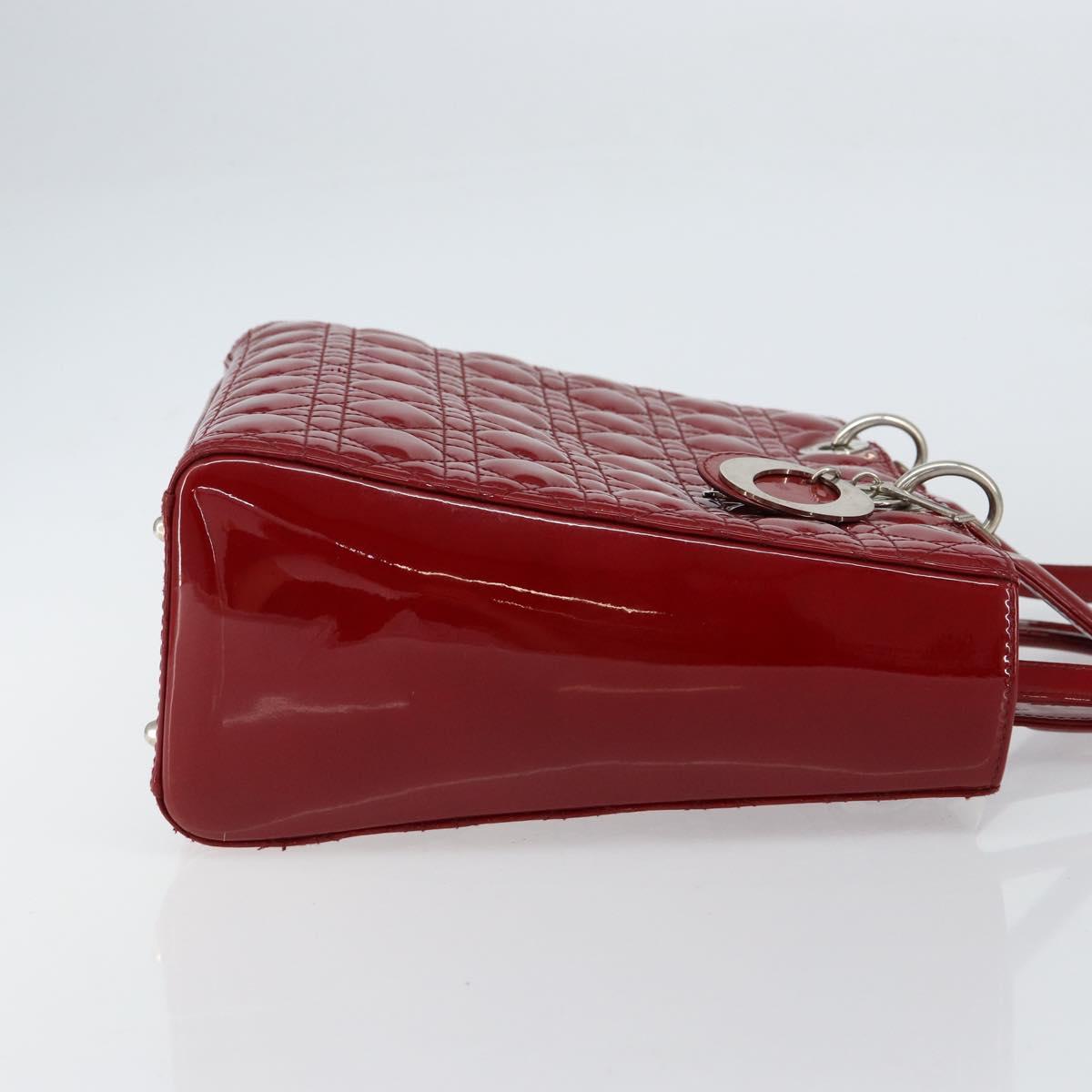 Christian Dior Lady Dior Canage Hand Bag Enamel 2way Red Silver Auth ka486