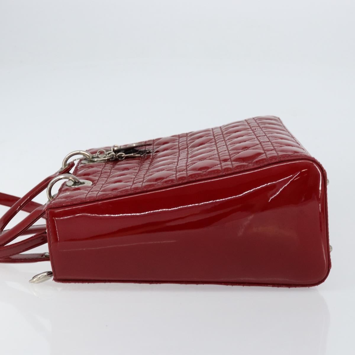 Christian Dior Lady Dior Canage Hand Bag Enamel 2way Red Silver Auth ka486