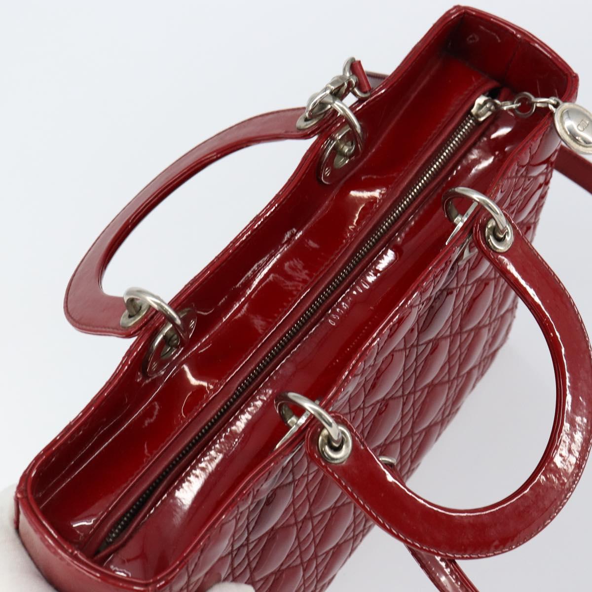Christian Dior Lady Dior Canage Hand Bag Enamel 2way Red Silver Auth ka486