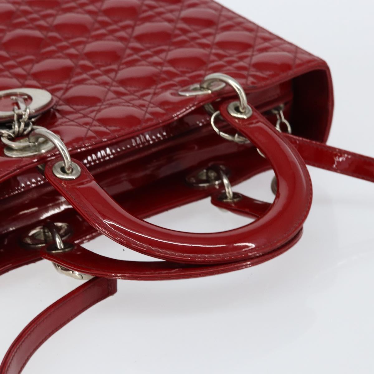 Christian Dior Lady Dior Canage Hand Bag Enamel 2way Red Silver Auth ka486